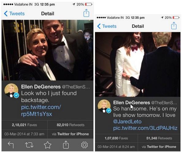 Tweet Ellen lewat iPhone