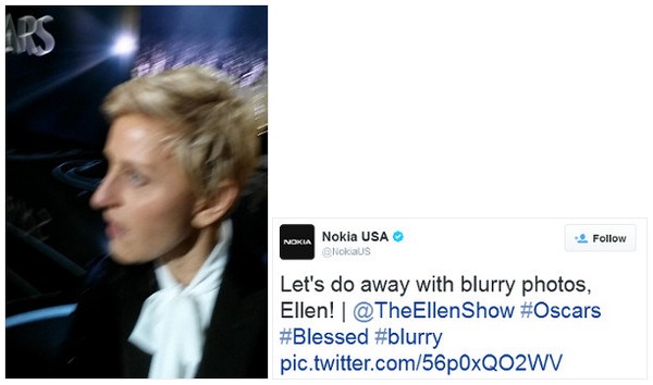 Tweet foto selfie Ellen yang blur