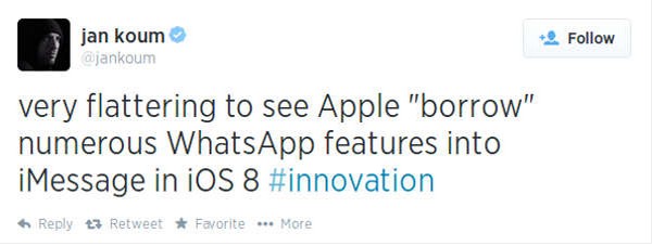 Tweet CEO WhatsApp soal iMessage di iOS 8