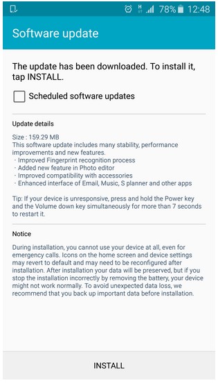 Samsung Galaxy S6 software update