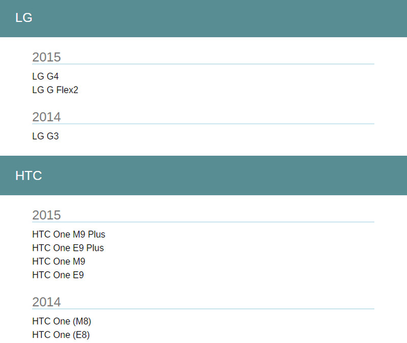 Daftar perangkat dapat Marshmallow 3 LG HTC