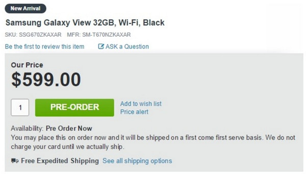 Samsung Galaxy View price retail