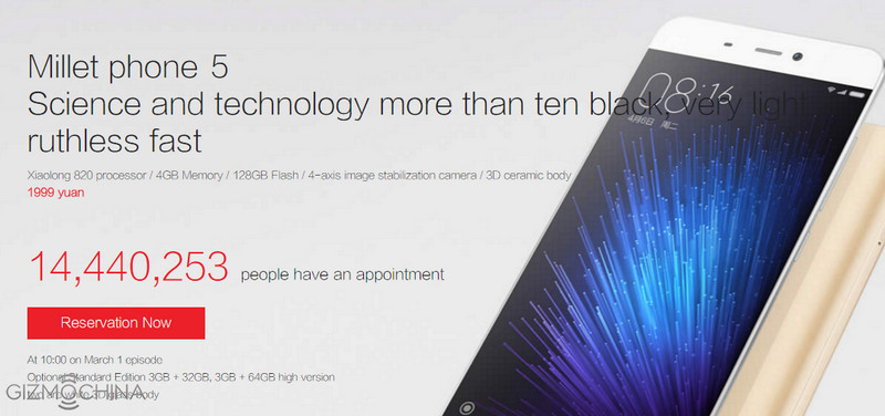 Xiaomi Mi 5 dipesan 14 juta orang