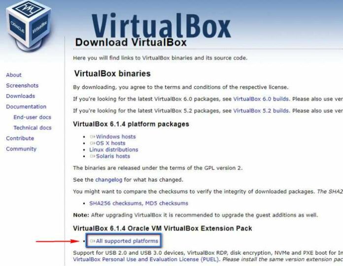 virtualbox extension pack install