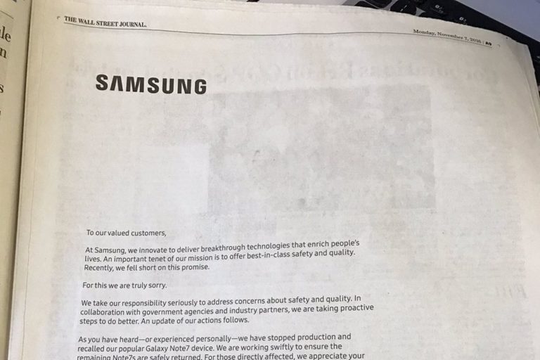 Terkait Note 7, Samsung Minta Maaf di Tiga Surat Kabar AS