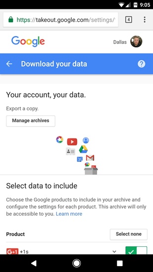 Download data di Akun Google