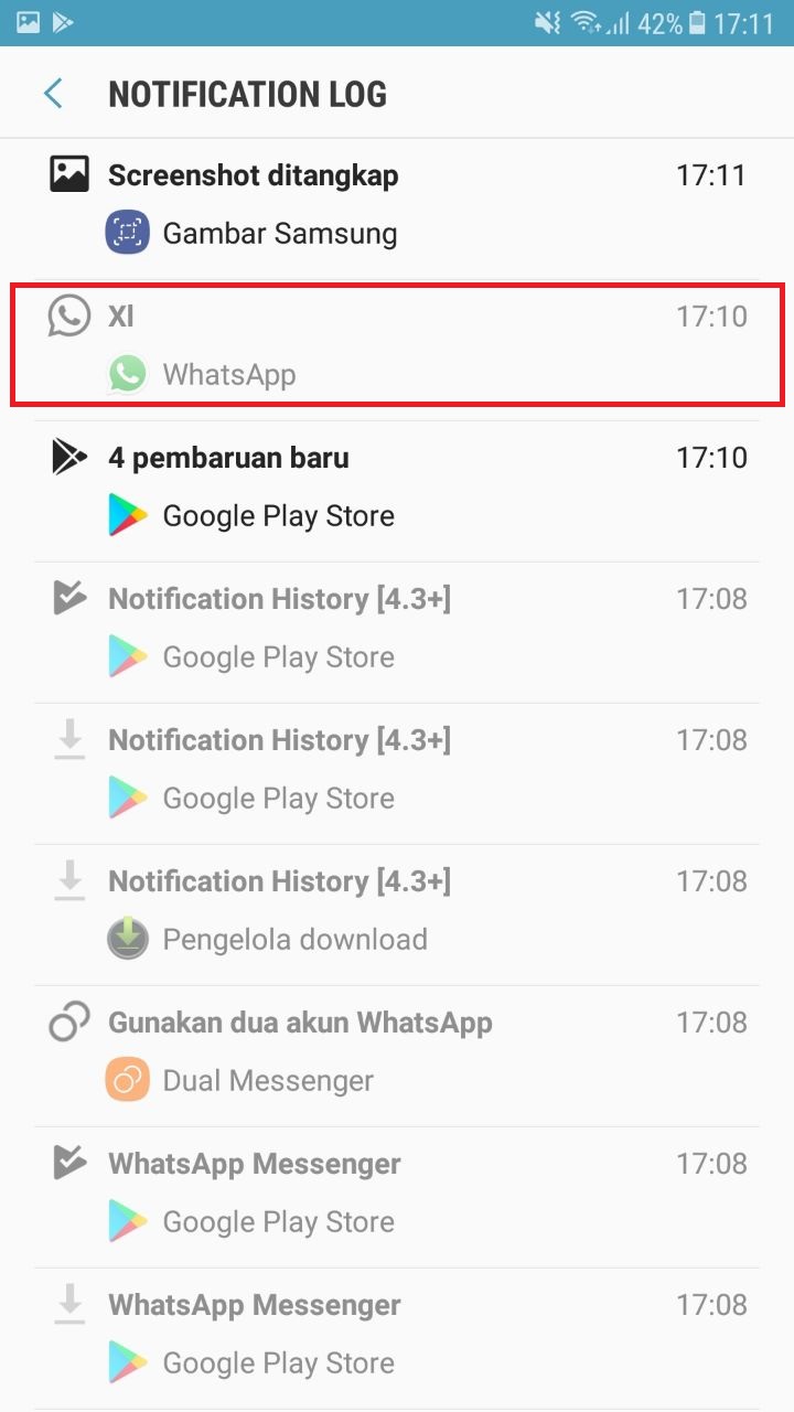 Notification History whatsapp