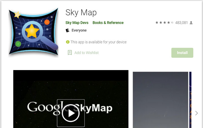 Aplikasi naik gunung Sky Map