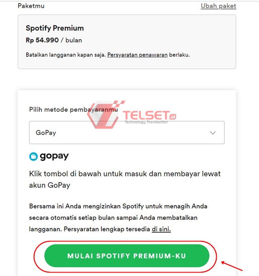 Cara pembayaran spotify premium