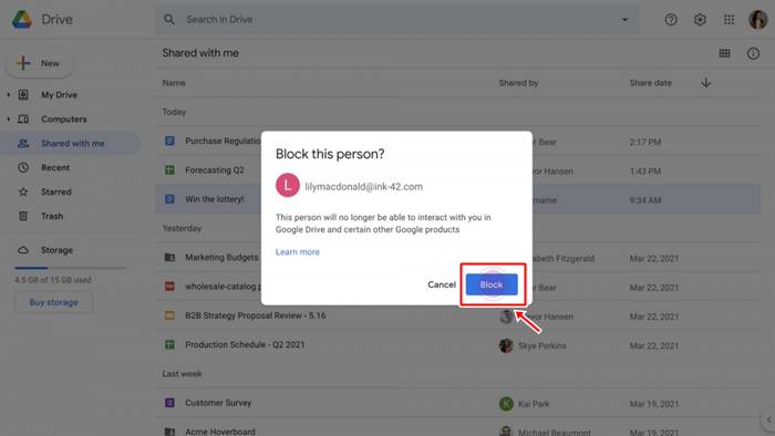 Cara blokir pengguna di Google Drive 