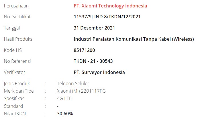 TKDN Poco M4 Indonesia