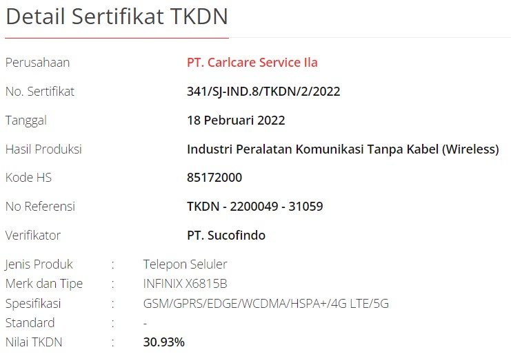 TKDN Infinix Zero 5G Indonesia