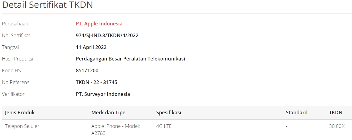 TKDN iPhone SE 2022 Indonesia