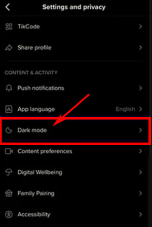 Dark mode Tiktok Android