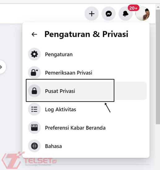 Pilih menu Pusat Privasi