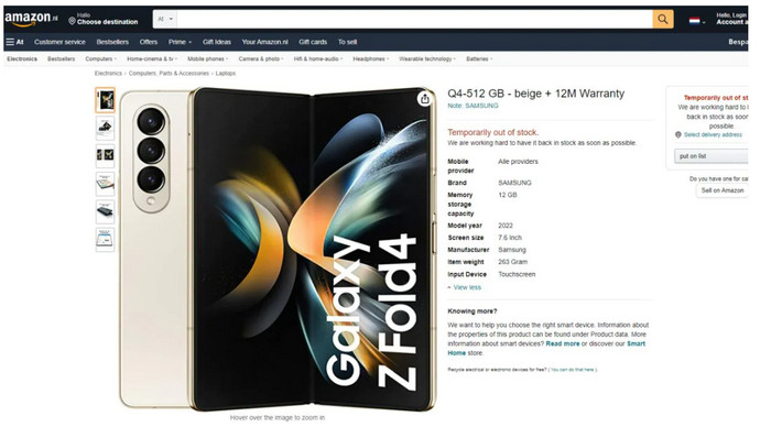 Samsung Galaxy Z Fold4 Terlihat di Amazon Menjelang Peluncuran
