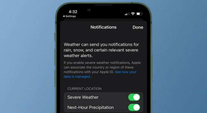 Notifikasi hujan di iOS 16
