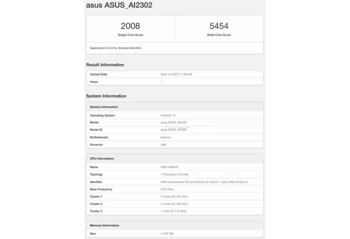Asus Zenfone 10 Geekbench