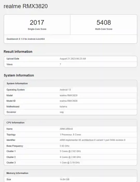 Realme GT 5 Geekbench