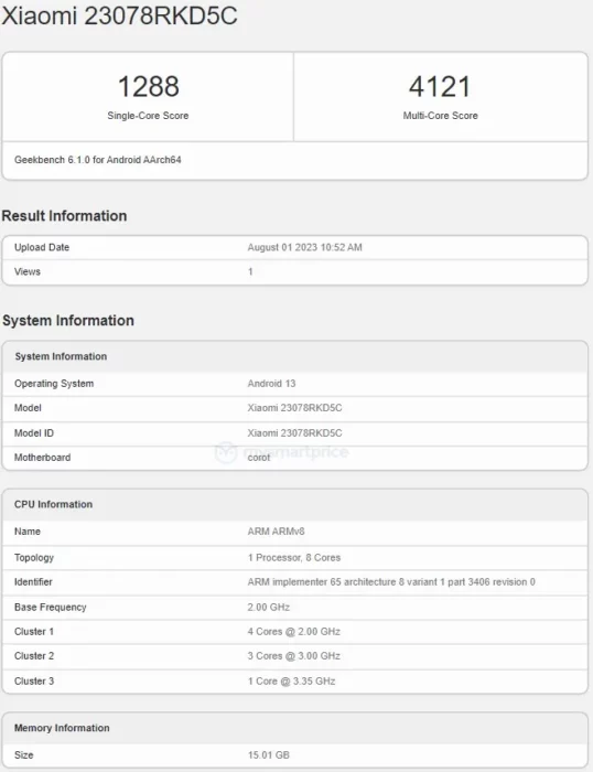 Redmi K60 Ultra Geekbench