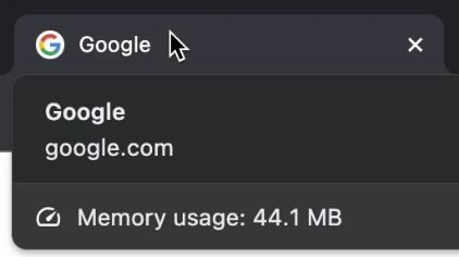 Penggunaan RAM Tab Google Chrome