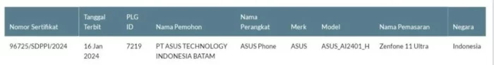 Asus Zenfone 11 Ultra SDPPI