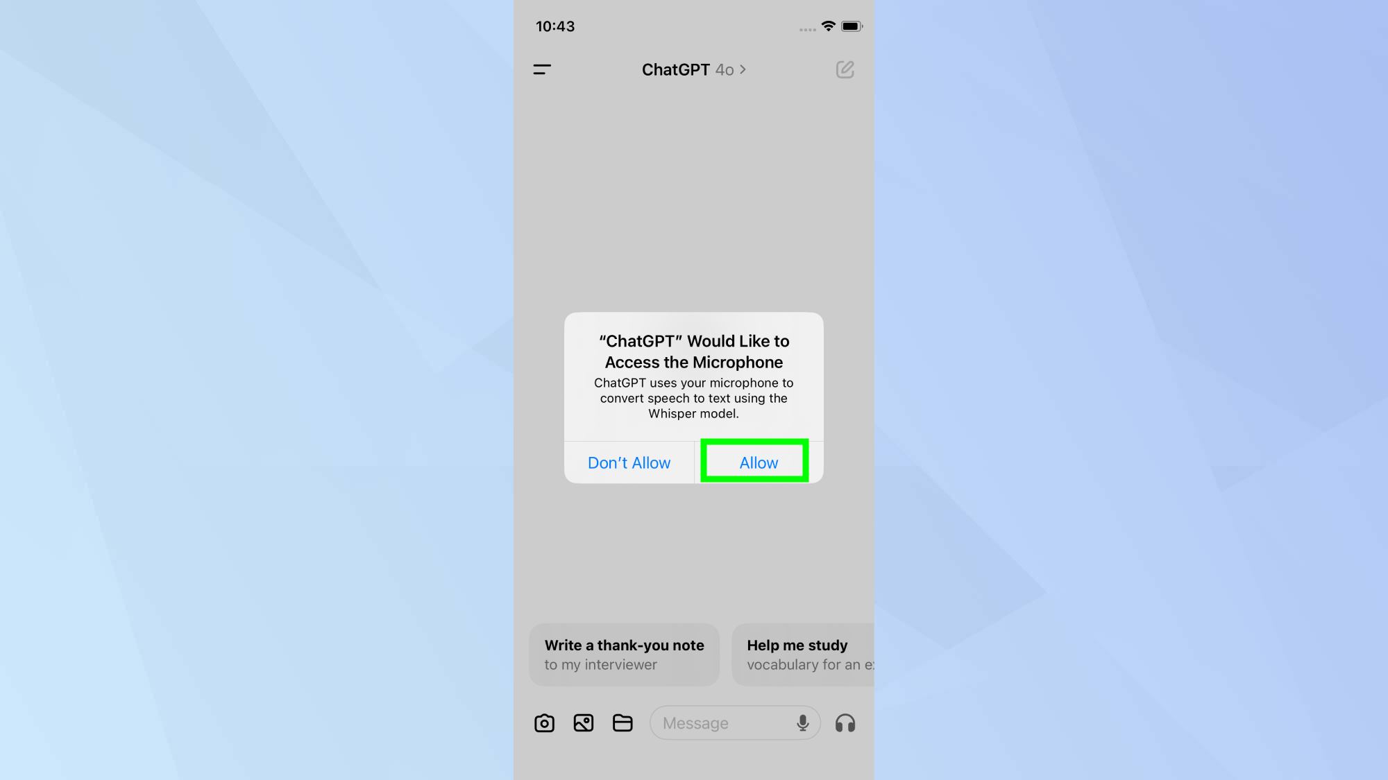 ChatGPT microphone access pop-up