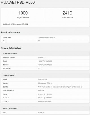 Huawei PSD-AL00 on Geekbench