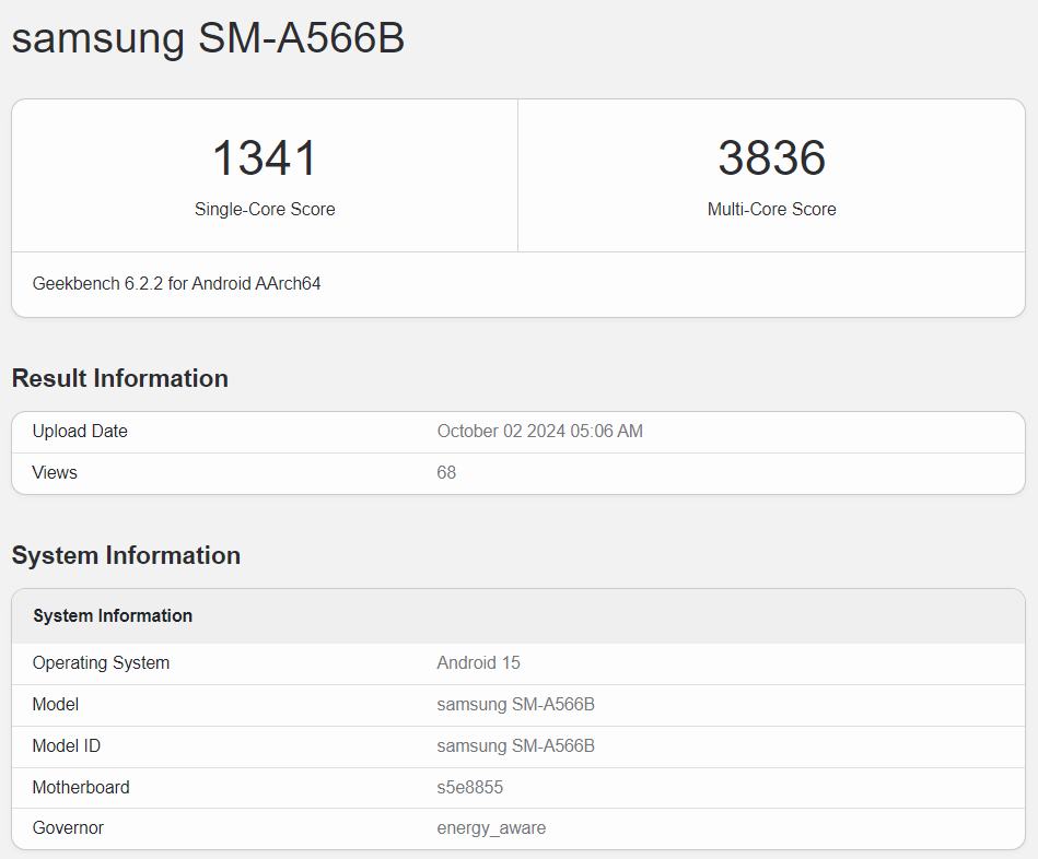 Samsung Galaxy A56 Geekbench 