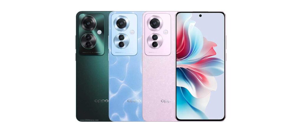 Tampilan depan Oppo Reno11 F dengan layar AMOLED dan kamera 64 MP