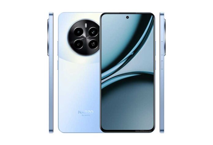 Tampilan depan Realme Narzo 70 dengan layar AMOLED dan kamera 50 MP