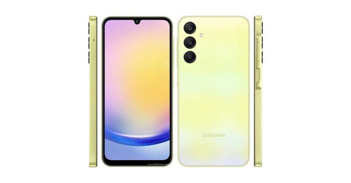 Tampilan depan Samsung Galaxy A25 dengan layar Super AMOLED dan kamera 50 MP