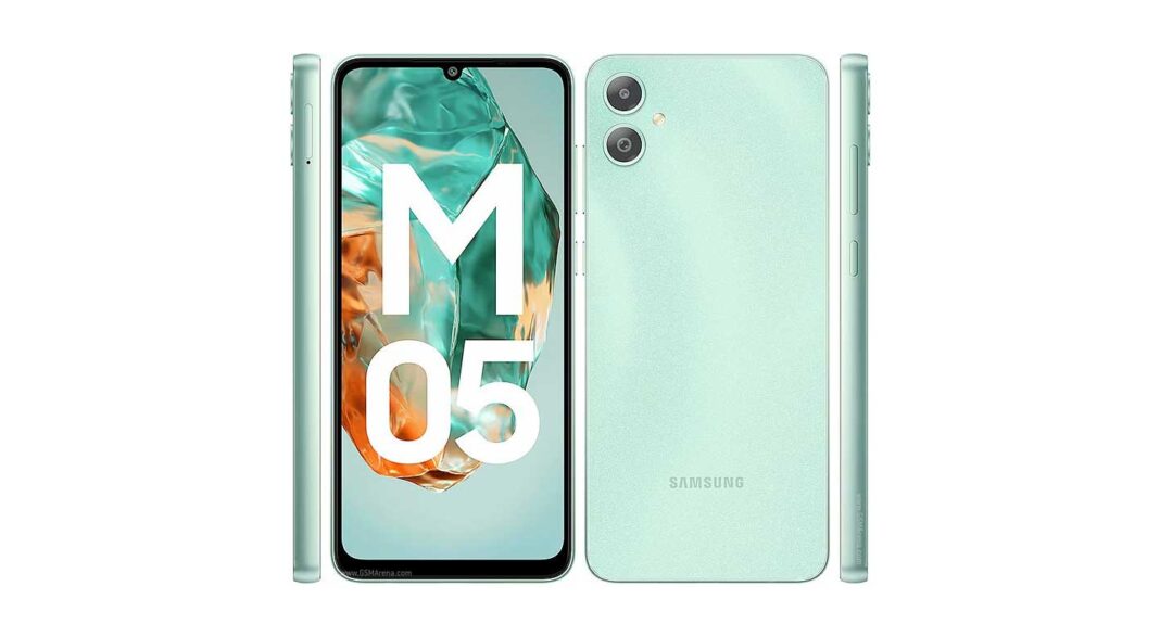 Tampilan depan Samsung Galaxy M05 dengan layar PLS LCD dan kamera 50 MP