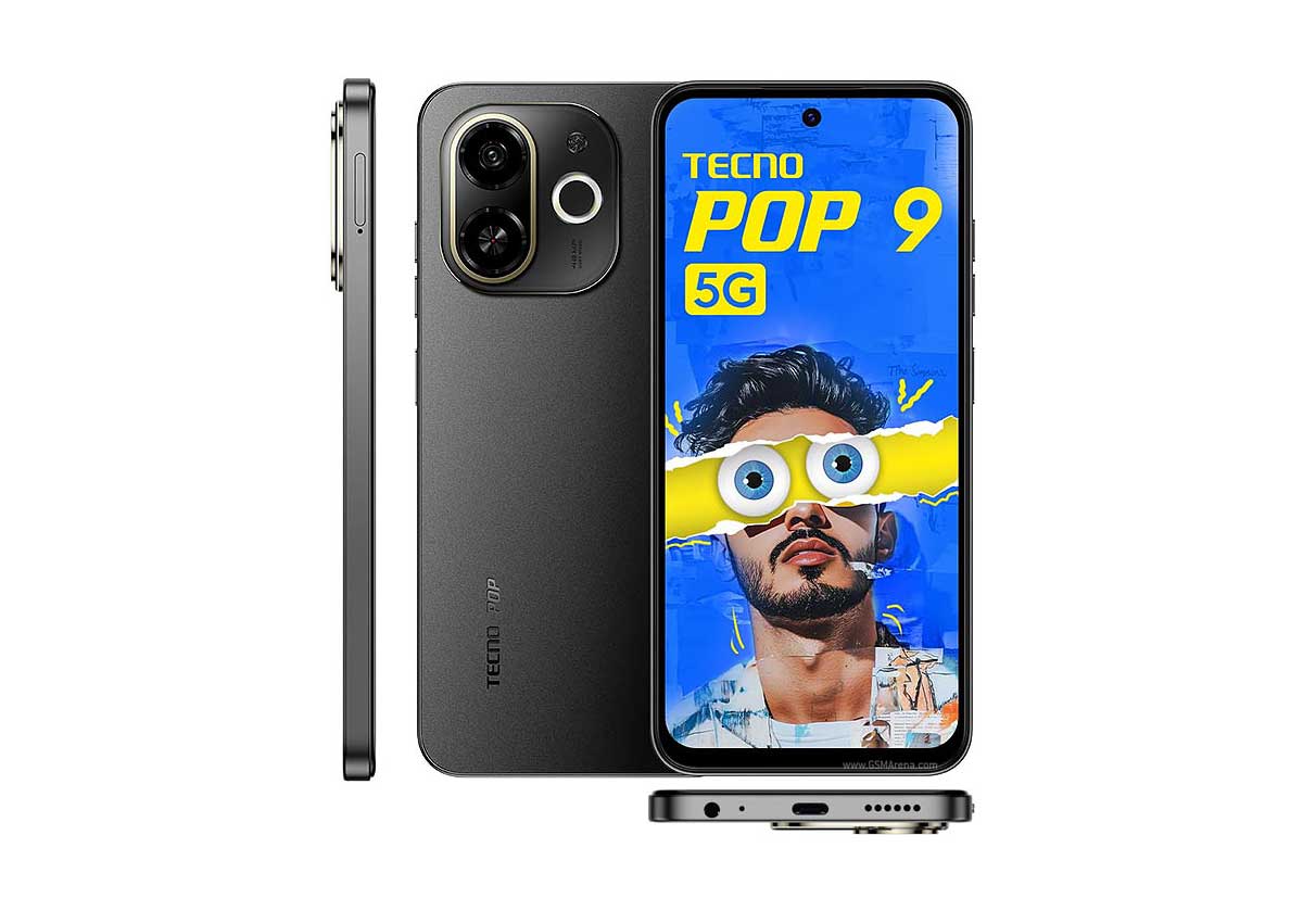 Tampilan depan Tecno Pop 9 dengan layar IPS LCD dan kamera 48 MP