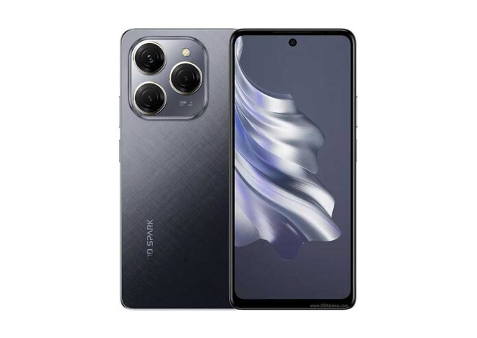 Tampilan depan Tecno Spark 20 Pro dengan layar IPS LCD dan kamera 108 MP