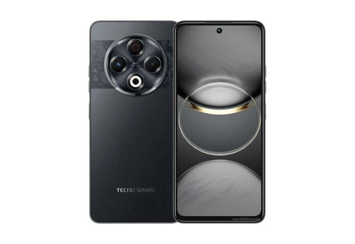 Tampilan depan Tecno Spark 30 dengan layar IPS LCD dan kamera 64 MP