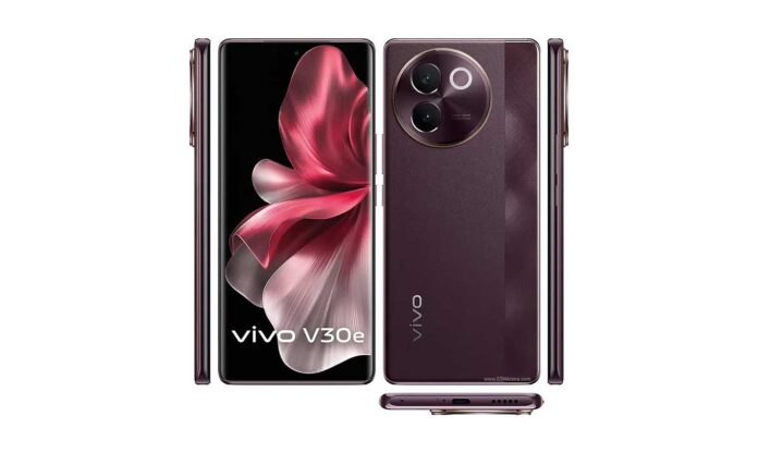 Tampilan depan vivo V30e dengan layar AMOLED dan kamera 50 MP