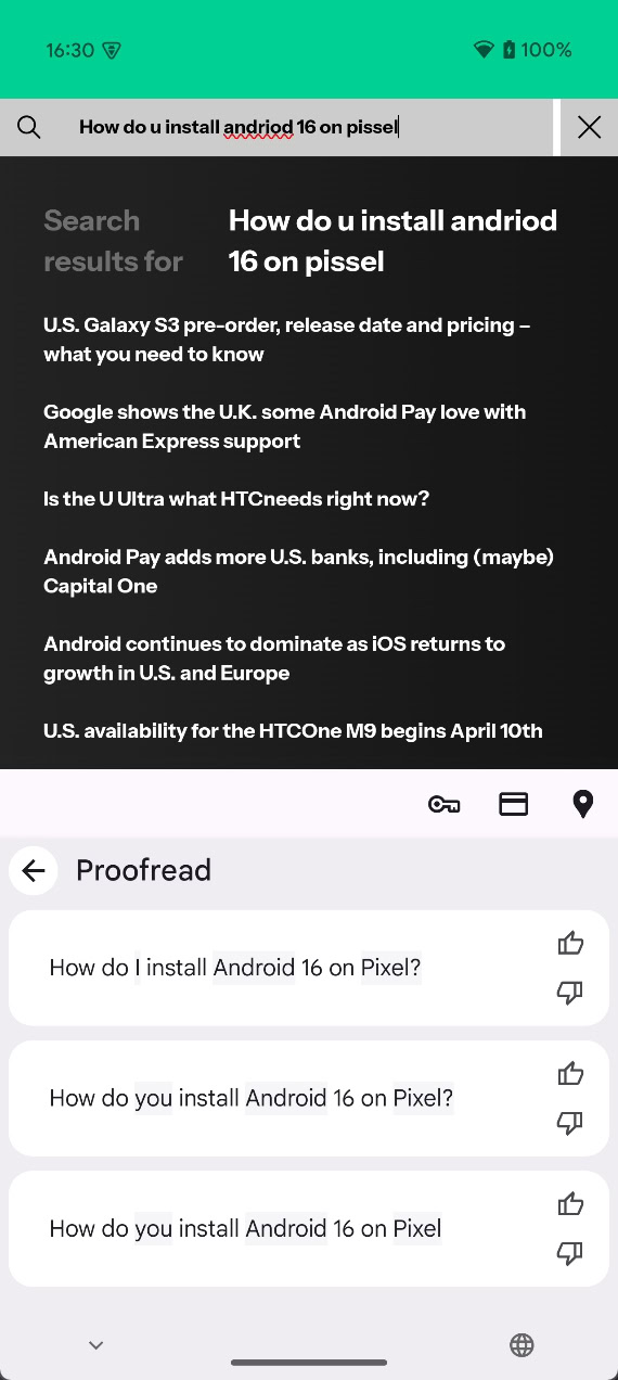 Proofread with Gboard window