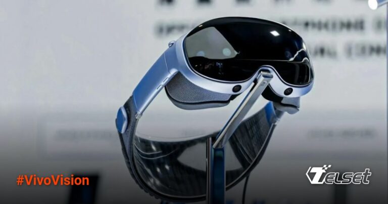 Vivo Vision MR headset dengan desain hitam elegan dan kamera depan