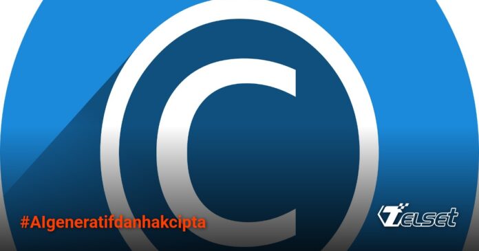 Ilustrasi konflik antara AI generatif dan hukum hak cipta