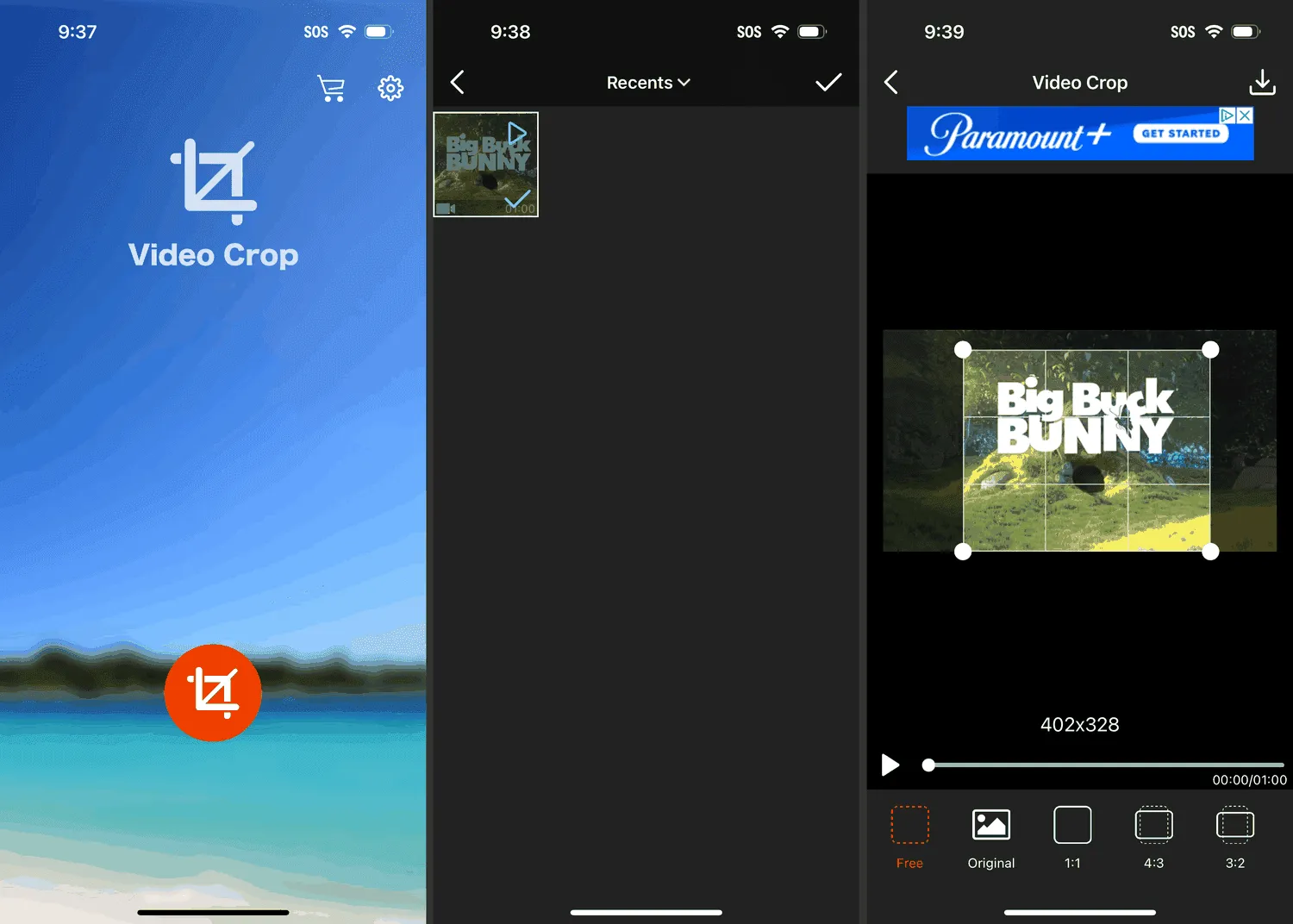 Video selected and cropped in the Video Crop iPhone app