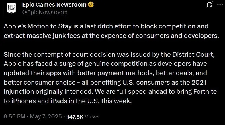Epic merespons permintaan Apple untuk menunda perubahan kebijakan pembayaran App Store