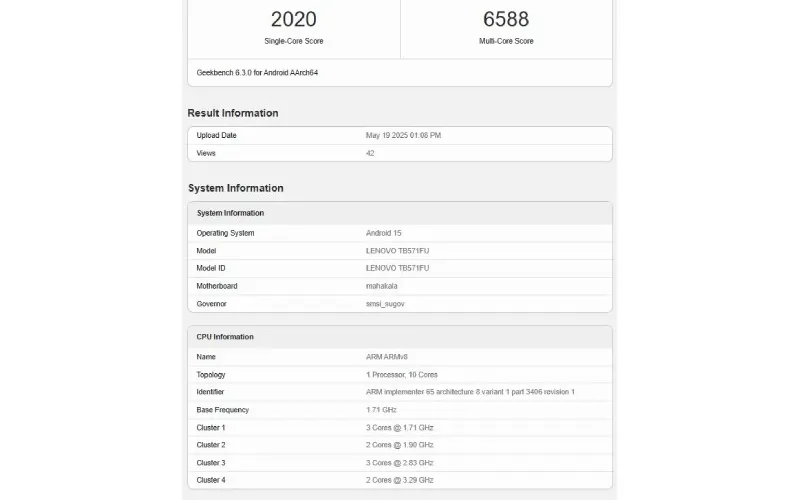 Ilustrasi chipset Lenovo SS1101 dalam benchmark Geekbench