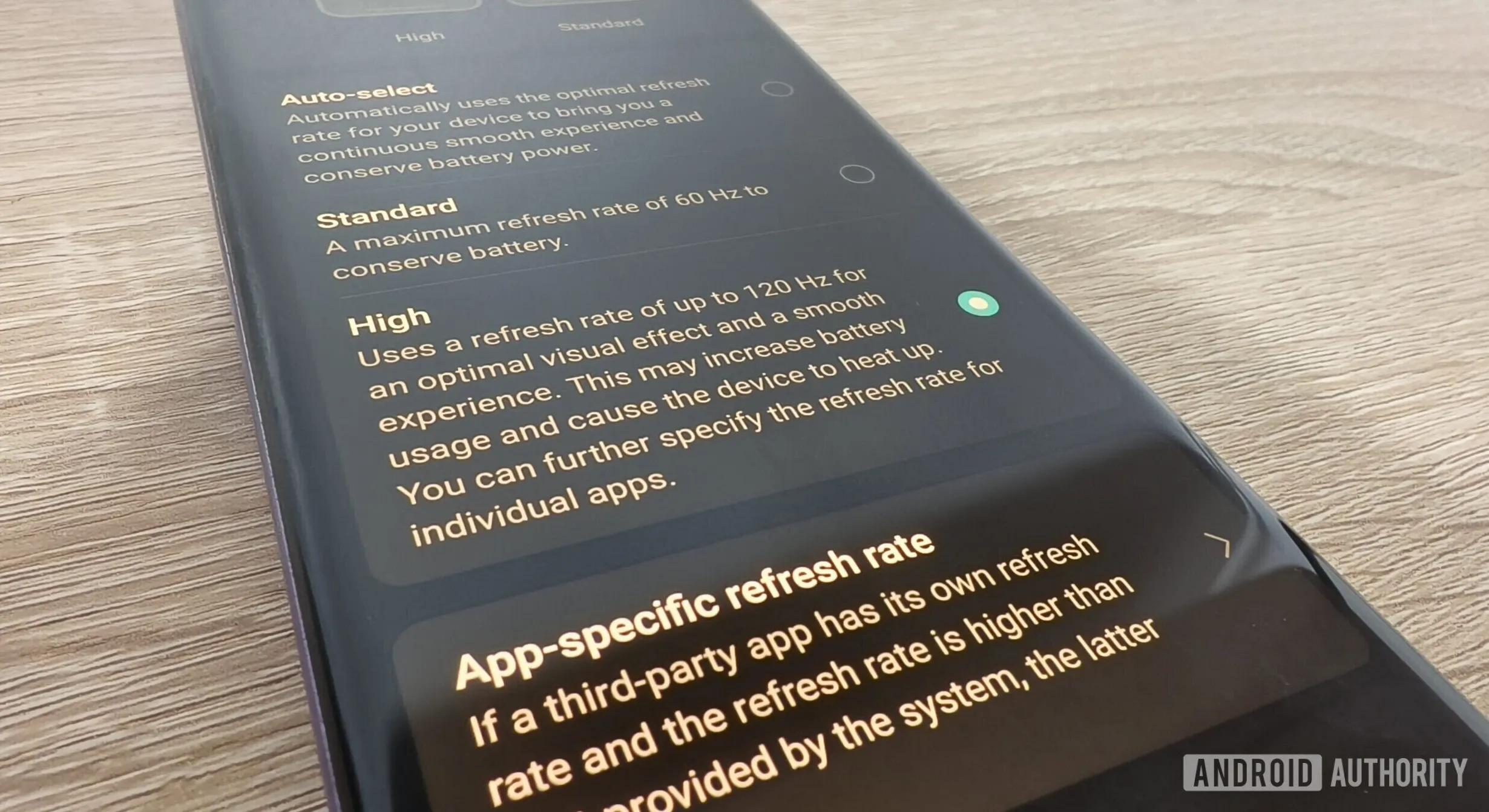 setting a high refresh rate on a smartphone
