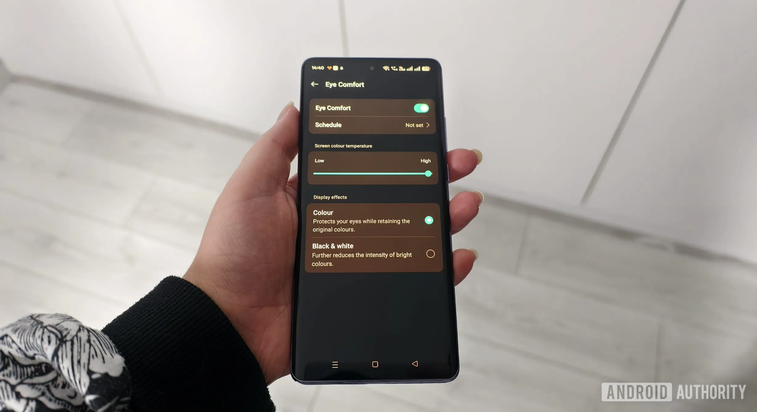 the eye comfort settings on a smartphone