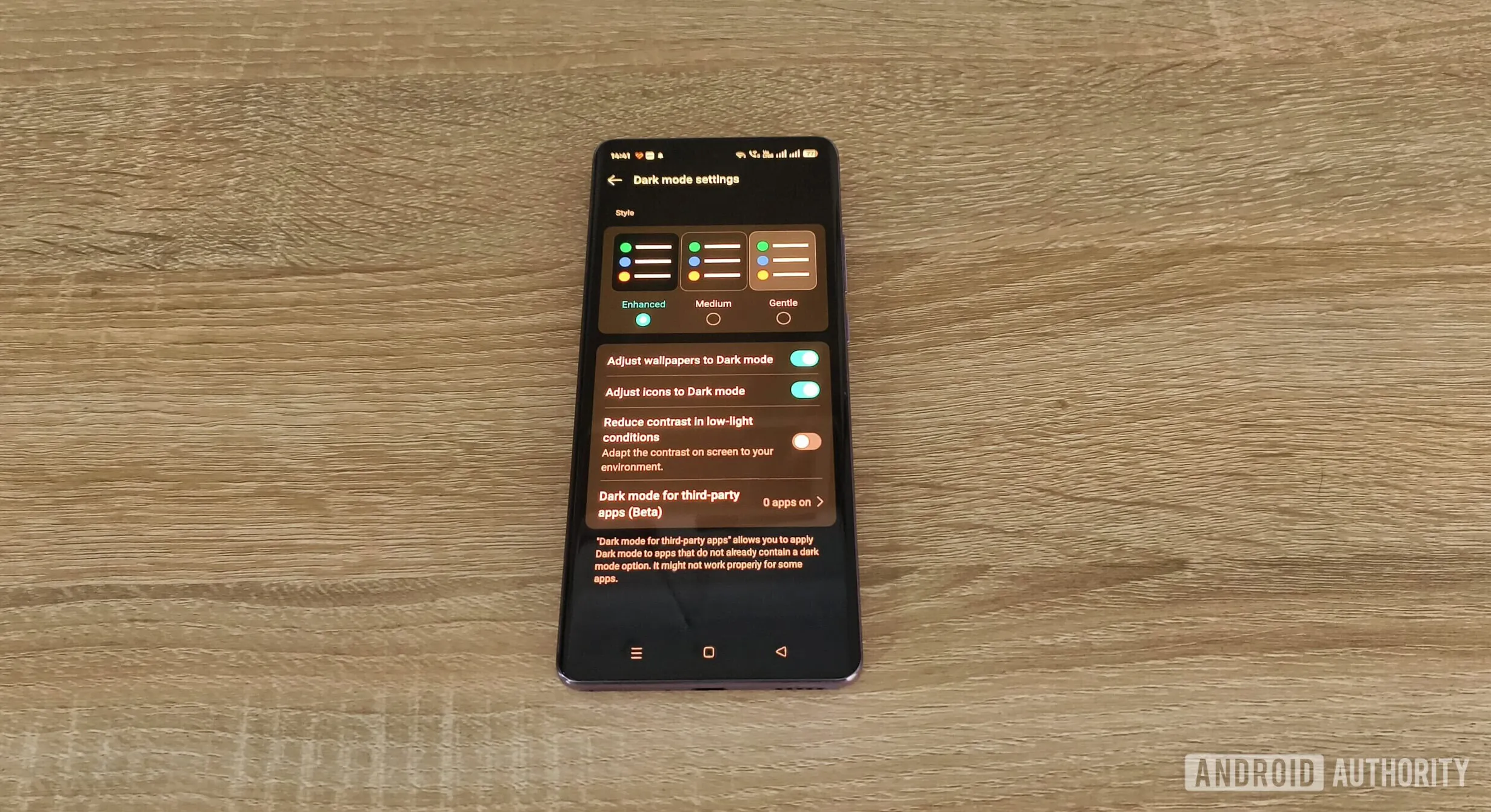 dark mode settings on a smartphone