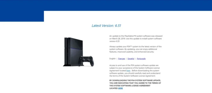 Tampilan halaman update PlayStation untuk upgrade hard drive PS4