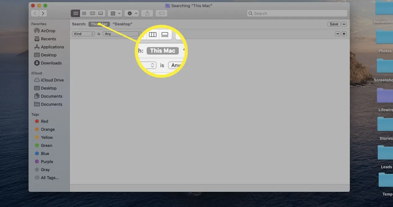 A screenshot of a Finder search on macOS.