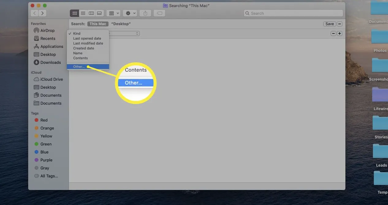 A screenshot of a Finder search settings on macOS.