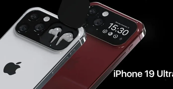 Ilustrasi konsep iPhone futuristik dengan kamera 200MP dan desain all-screen
